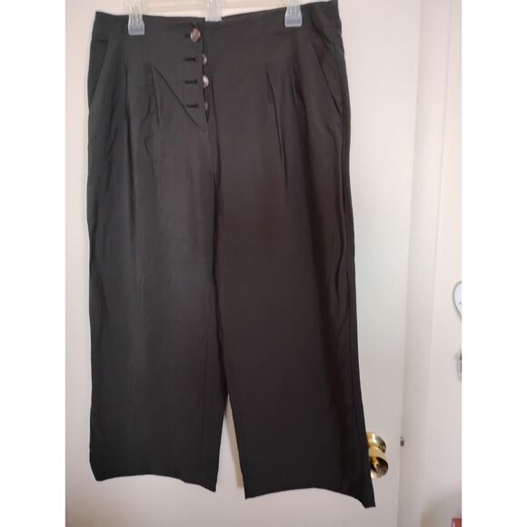 LOFT Dark Green Button-Front Wide-Leg High Waisted Pants size 10 - Picture 1 of 3